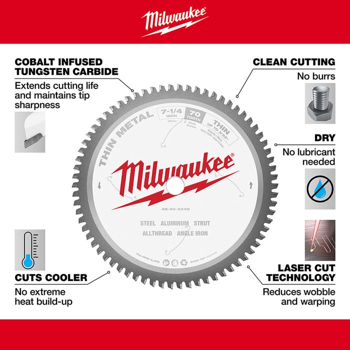 Milwaukee Tools 7-1/4" 70T FERROUS METAL BLADE 48-40-4240