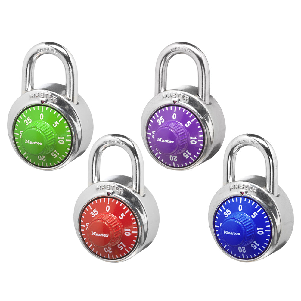 MASTER LOCK 1-7/8" Wide Combination Dial Padlock; Assorted Colors