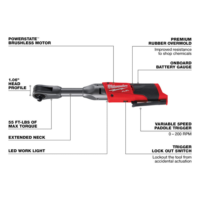 MILWAUKEE M12 FUEL™ 3/8" Extended Reach Ratchet (Tool Only)