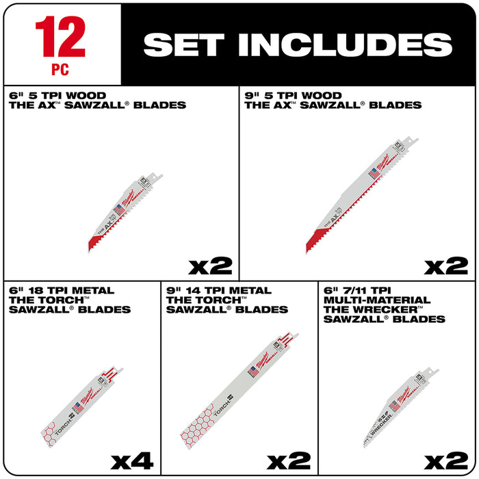 MILWAUKEE 12 PIEZAS. Juego de cuchillas de demolición SAWZALL®