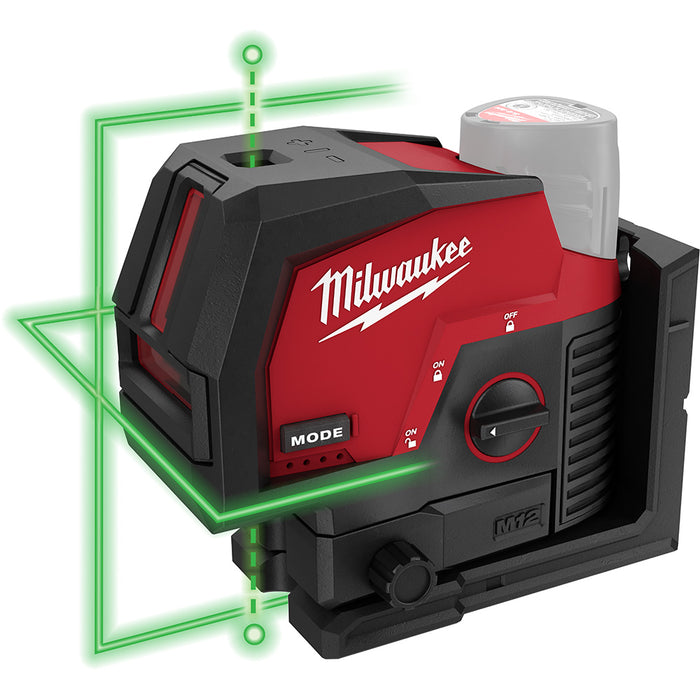 Láser de puntos de plomada y líneas cruzadas verdes MILWAUKEE M12™ (solo herramienta)