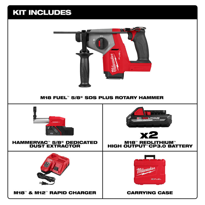 M18 FUEL™ 5/8" SDS Plus Rotary Hammer w/ Dust Extractor Kit 2908-22DE