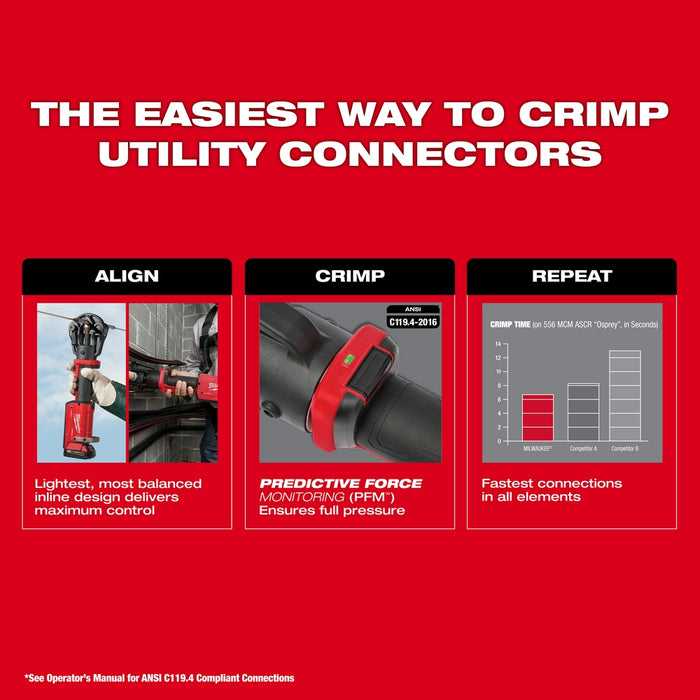 MILWAUKEE M18™ FORCE LOGIC™ 11T Dieless Latched Linear Utility Crimper Kit