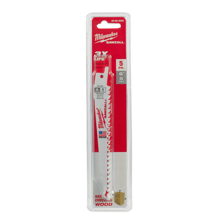 MILWAUKEE 6" 5 TPI SAWZALL® Blade (5 PACK)