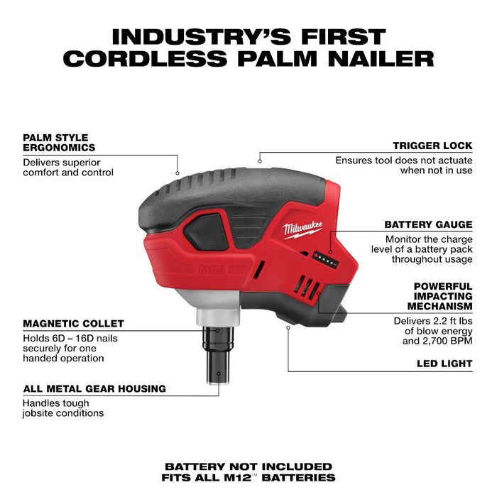MILWAUKEE M12 Palm Nailer (Tool Only)