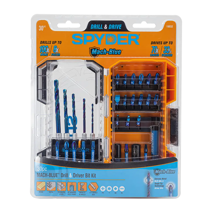 SPYDER 30 UDS. Kit de brocas y destornillador MACH-BLUE 