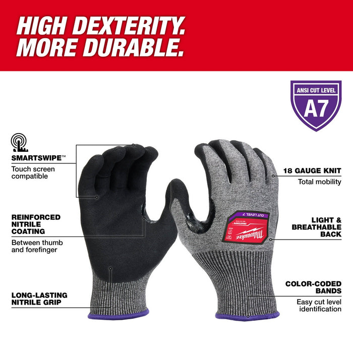 MILWAUKEE Cut Level 7 High-Dexterity Nitrile Dipped Gloves