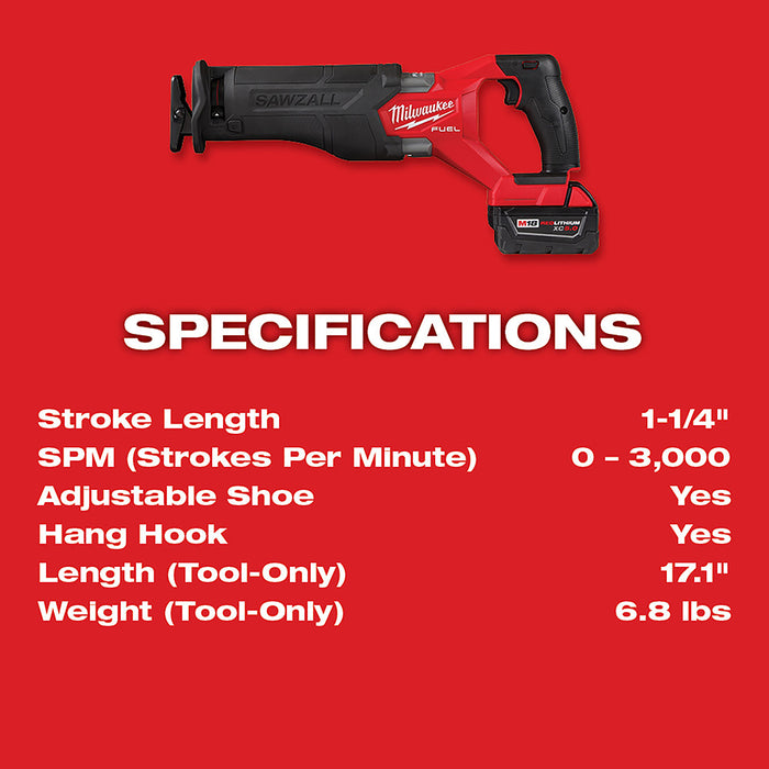 MILWAUKEE M18 FUEL SAWZALL Reciprocating Saw 2 Battery Kit