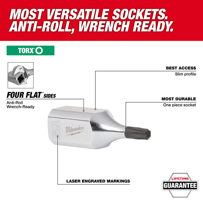 MILWAUKEE 6 PIEZAS. Juego de dados con punta TORX® con impulsión de 1/4"