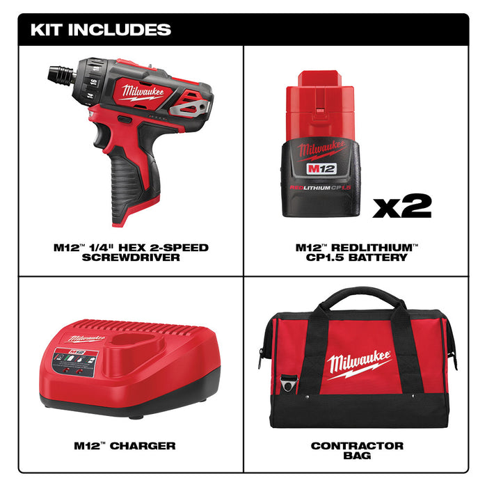 Kit de destornillador hexagonal de 2 velocidades MILWAUKEE M12™ de 1/4”