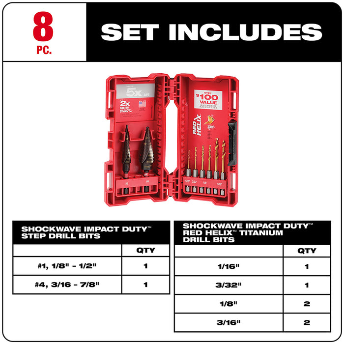 Milwaukee Tools 8 Pc Impact Step, Drill Bit Set 48-89-9252
