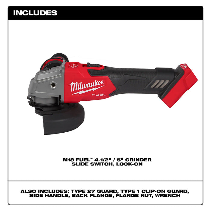 MILWAUKEE M18 FUEL™ 4-1/2" / 5" Braking Grinder w/ Slide Lock-On Switch (Tool Only)