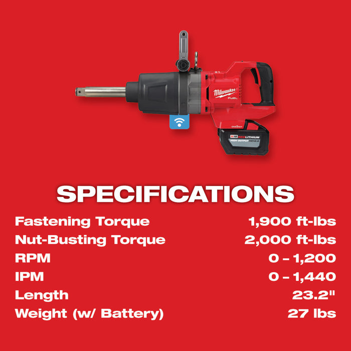 MILWAUKEE M18 FUEL™ Llave de impacto de alto torque con yunque extensible y mango en D de 1" con kit ONE-KEY™
