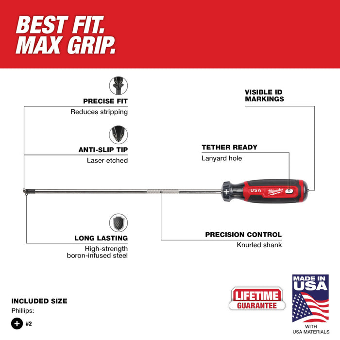 MILWAUKEE #2 Phillips 10" Cushion Grip Screwdriver