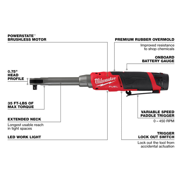 MILWAUKEE M12 FUEL™ Kit de trinquete de alta velocidad de alcance extendido de 3/8"