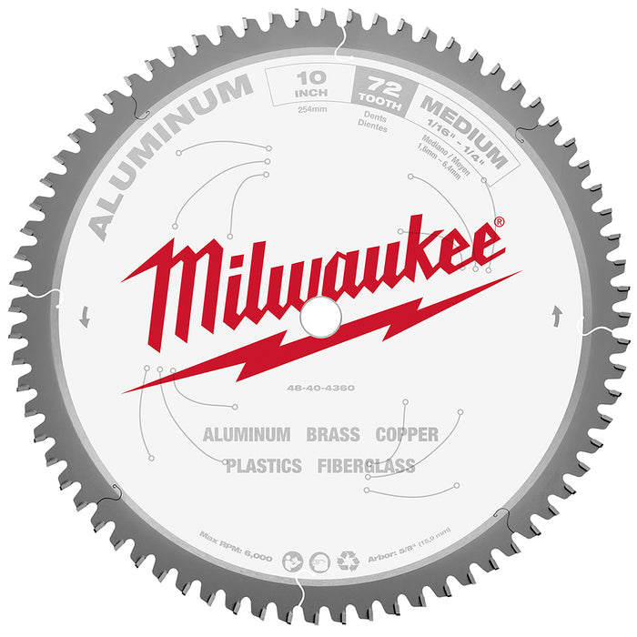 MILWAUKEE 10" 72T Circular Saw Metal Cutting Blade