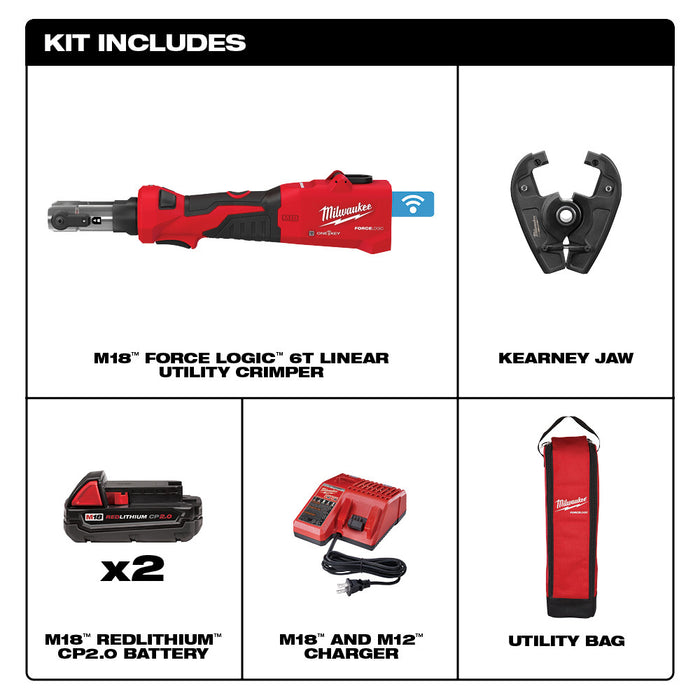 MILWAUKEE M18 FORCE LOGIC 6T Linear Utility Crimper Kit w/ Kearney Jaw