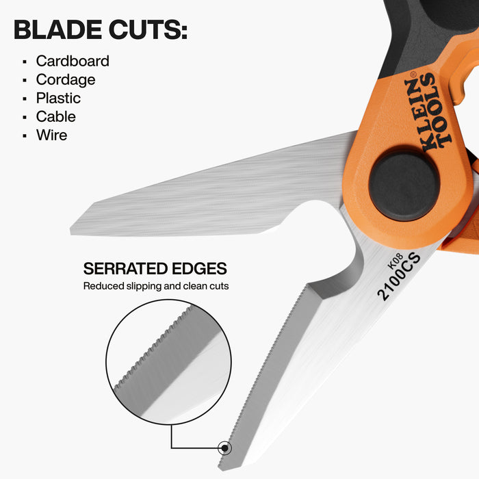 KLEIN TOOLS Long Reach Cable Stripping Electrician Scissors, 7-Inch 2100CS