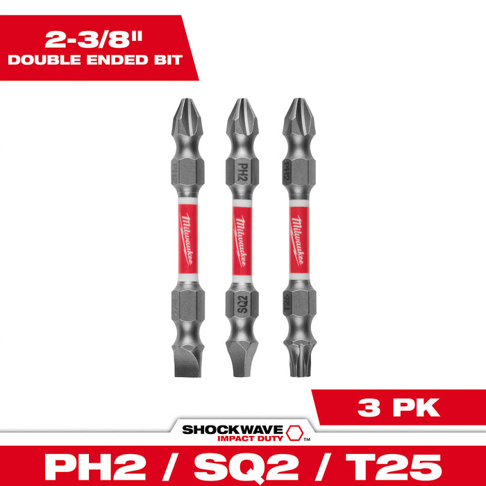 MILWAUKEE SHOCKWAVE Impact Duty™ PH2/SQ2/T25 Brocas de doble punta - 3 piezas.