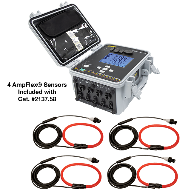 AEMC 2137.58 Power & Energy Logger Model PEL 115 w/4 196A-24-BK (Waterproof IP67, DataView® Software)