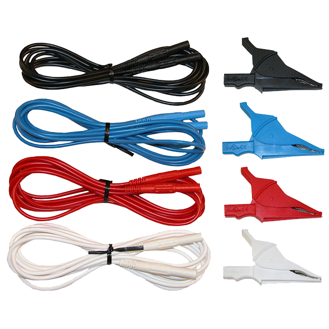 AEMC 2140.64 Lead – Set of 4, 10 ft {3m} Color-coded {Rated 600V CAT IV} w/Color-coded Alligator Clips (Red, Black, Blue & White) {Rated 1000V CAT IV, 15A}