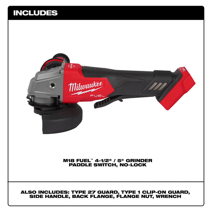 Amoladora con freno MILWAUKEE M18 FUEL™ de 4-1/2" / 5" con interruptor sin bloqueo de paleta (solo herramienta)