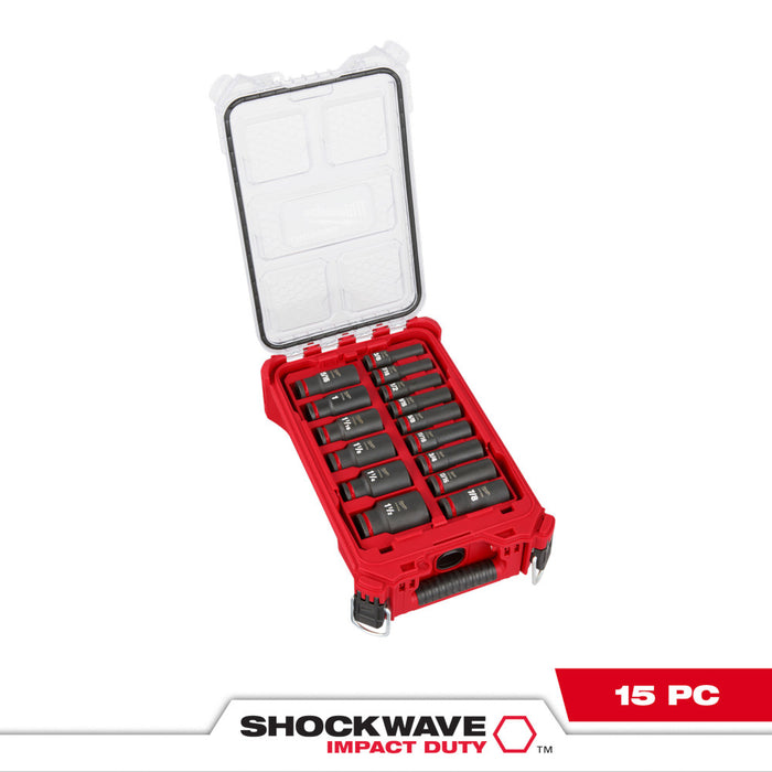 MILWAUKEE 15 PC. SHOCKWAVE IMPACT DUTY Socket 1/2� Dr SAE PACKOUT Set