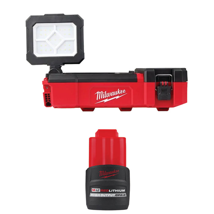 MILWAUKEE M12™ PACKOUT™ Flood Light w/ USB Charging & FREE M12™ REDLITHIUM™ HIGH OUTPUT™ CP2.5 Battery