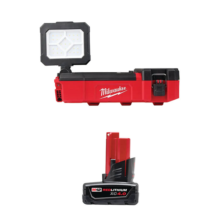 MILWAUKEE M12™ PACKOUT™ Flood Light w/ USB Charging & M12™ REDLITHIUM™ XC 4.0 Extended Capacity Battery