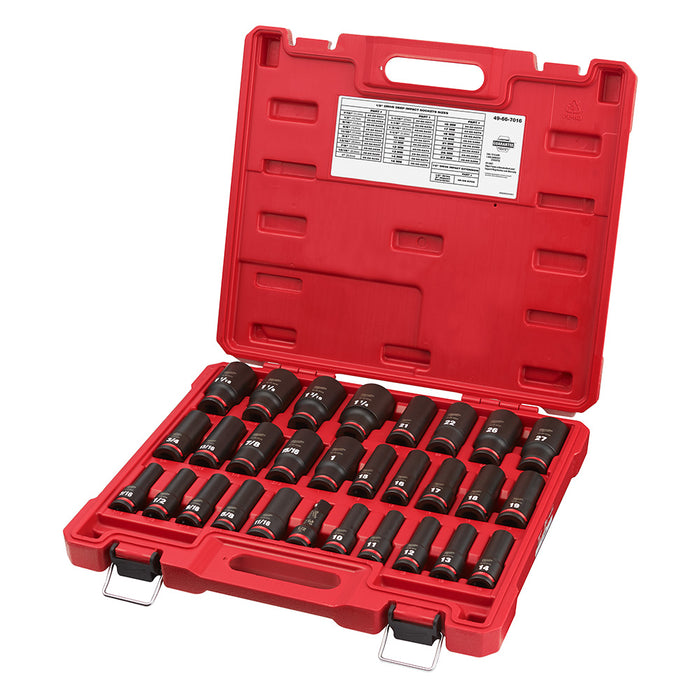 MILWAUKEE 29PC SHOCKWAVE Impact Duty 1/2" Drive SAE & Metric Deep 6 Point Socket Set
