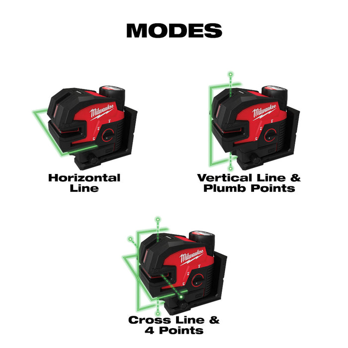 MILWAUKEE M12™ Línea cruzada verde y láser de 4 puntos (solo herramienta)