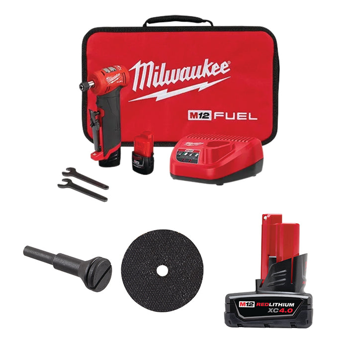 MILWAUKEE M12 FUEL™ 1/4" Right Angle Die Grinder 2 Battery Kit + Free Goods Package