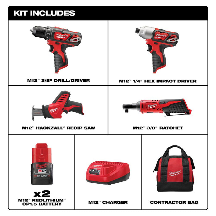 Milwaukee Tools M12 4-TOOL COMBO KIT 2497-24B