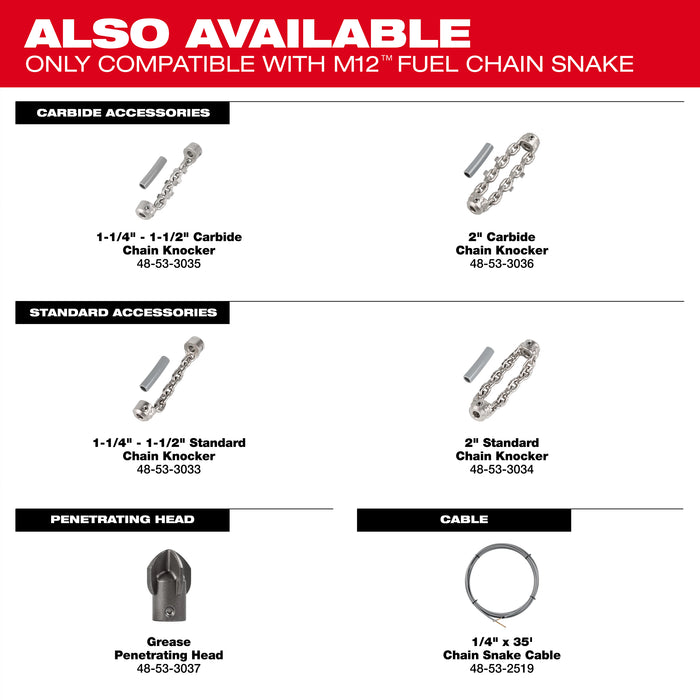 Milwaukee 1.25-1.5" Chain for 1/4" Cable 48-53-3033