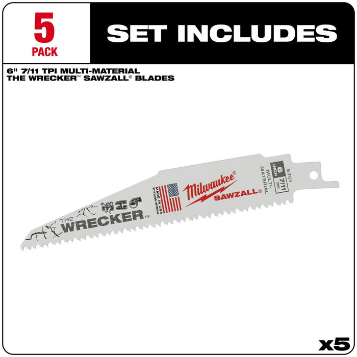 MILWAUKEE 6" 7/11 TPI THE WRECKER™ Multi-Material Blade (5 PACK)