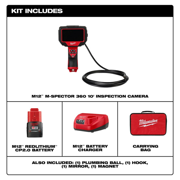 MILWAUKEE M12 M-SPECTOR 360 10' Inspection Camera Kit