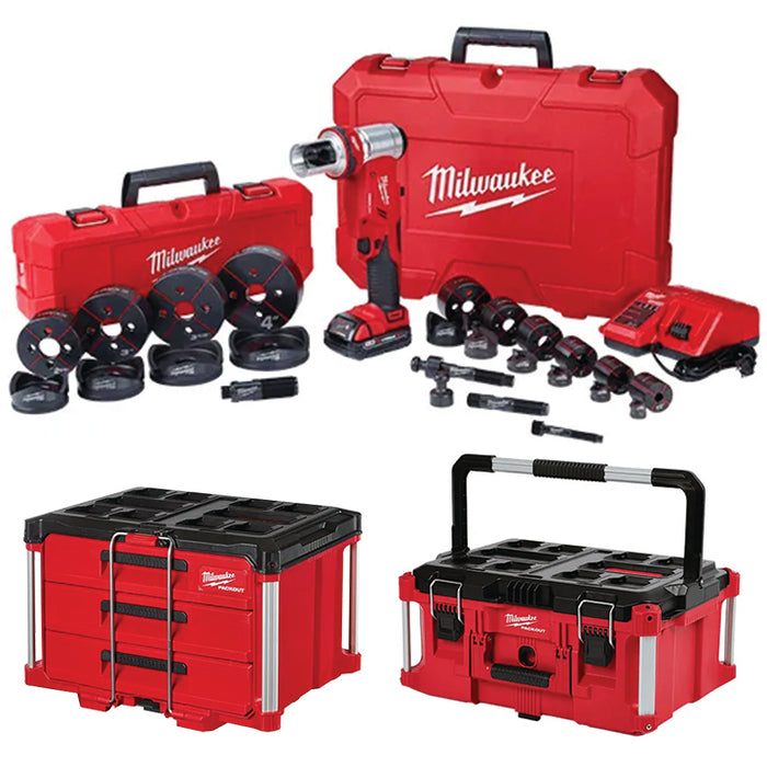 MILWAUKEE M18™ FORCE LOGIC™ 6T Knockout Tool 1/2" - 4" Kit w/ FREE PACKOUT™ 3-Drawer Tool Box & PACKOUT™ Large Tool Box