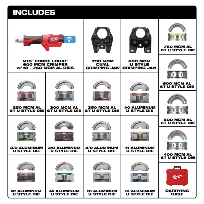 Milwaukee Tools M18™ FORCE LOGIC™ 600 MCM Al Crimper w/ 750 MCM Expanded Jaw