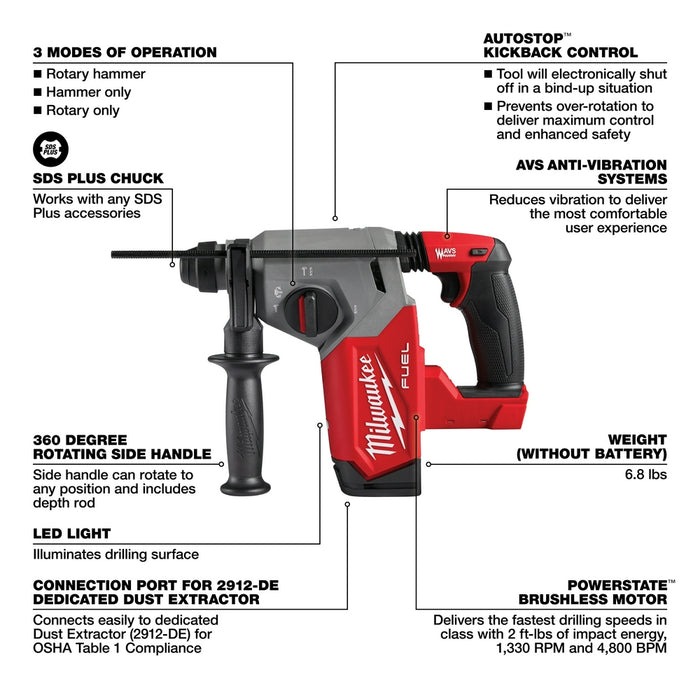 MILWAUKEE M18 FUEL™ 1" SDS PLUS Rotary Hammer (Tool Only)