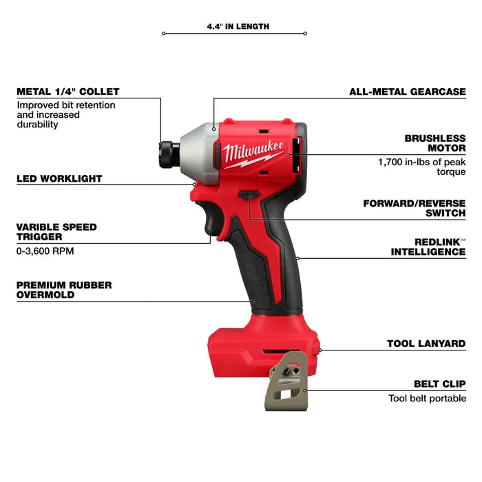 Destornillador de impacto hexagonal compacto de 1/4" MILWAUKEE M18™ (solo herramienta)