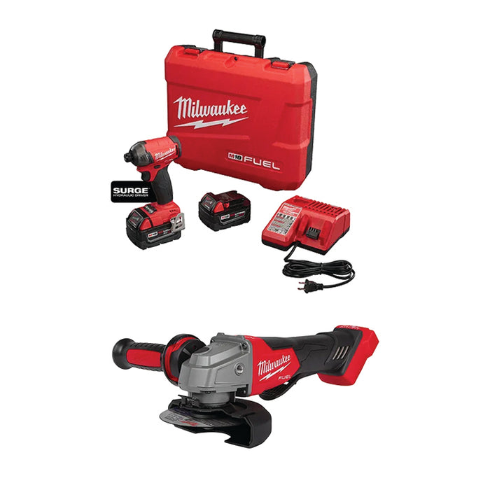 MILWAUKEE M18 FUEL™ SURGE™ 1/4" Hex Hydraulic Driver Kit & M18 FUEL™ 4-1/2" / 5" Braking Grinder Paddle Switch, No-Lock