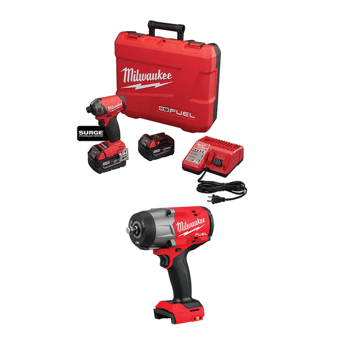 MILWAUKEE M18 FUEL™ SURGE™ 1/4" Hex Hydraulic Driver Kit & M18 FUEL™ 1/2" High Torque Impact Wrench w/ Friction Ring