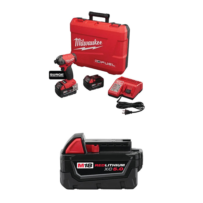 MILWAUKEE M18 FUEL™ SURGE™ 1/4" Hex Hydraulic Driver Kit & FREE M18™ REDLITHIUM™ XC5.0 Battery