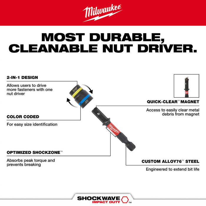 Milwaukee Tools 5/16"&3/8"x2-1/2" 2in1 Nut Drvr 49-66-4743