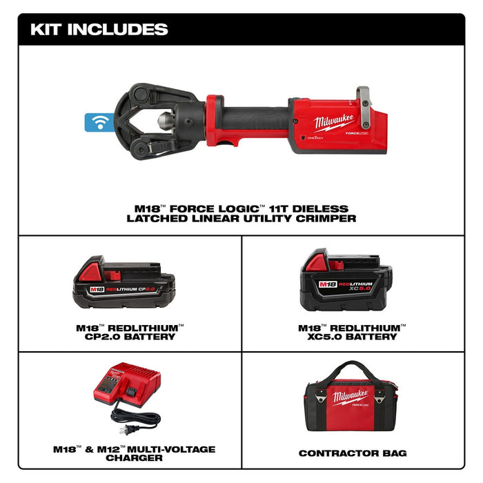 MILWAUKEE M18™ FORCE LOGIC™ 11T Dieless Latched Linear Utility Crimper Kit