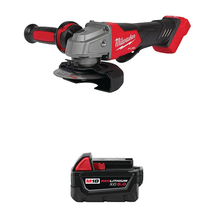 MILWAUKEE M18 FUEL™ 4-1/2" / 5" Braking Grinder Paddle Switch, No-Lock & FREE M18™ REDLITHIUM™ XC5.0 Extended Capacity Battery