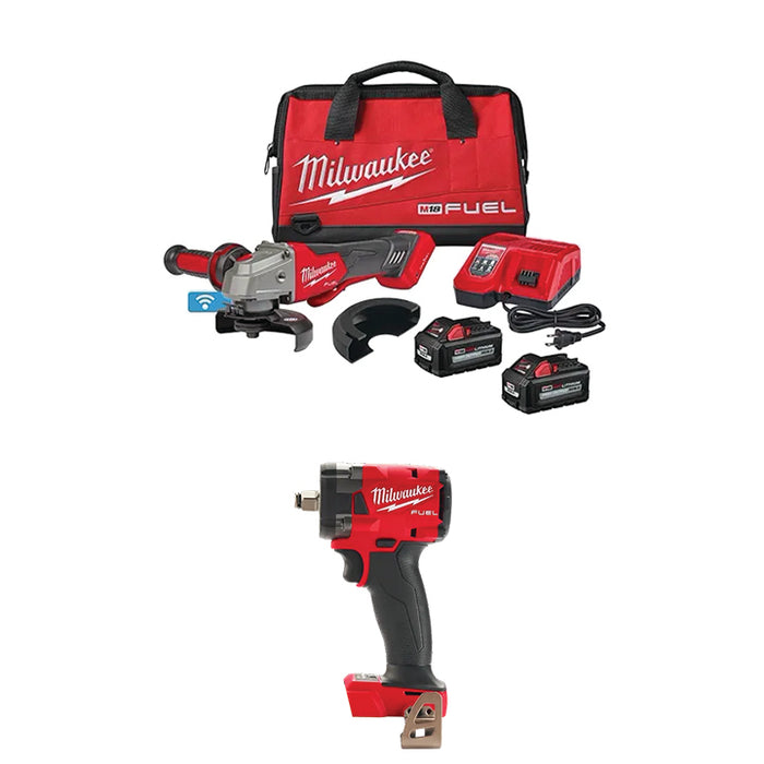 MILWAUKEE M18 FUEL™ 4-1/2" / 5" Braking Grinder Paddle Switch, No-Lock Kit w/ ONE-KEY™ & FREE M18 FUEL™ 1/2 " Compact Impact Wrench w/ Friction Ring