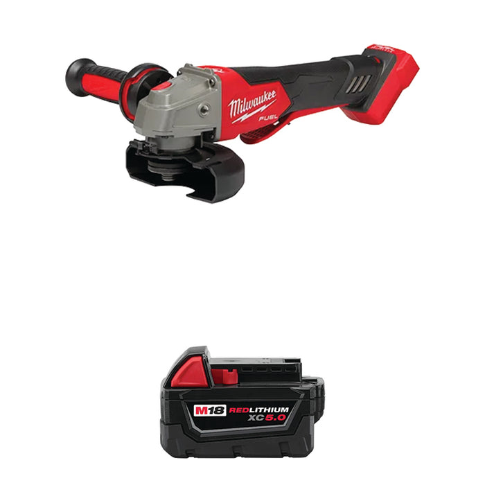 MILWAUKEE M18 FUEL™ 4-1/2" / 5" Variable Speed Braking Grinder Paddle Switch, No-Lock & FREE M18™ REDLITHIUM™ XC5.0 Extended Capacity Battery