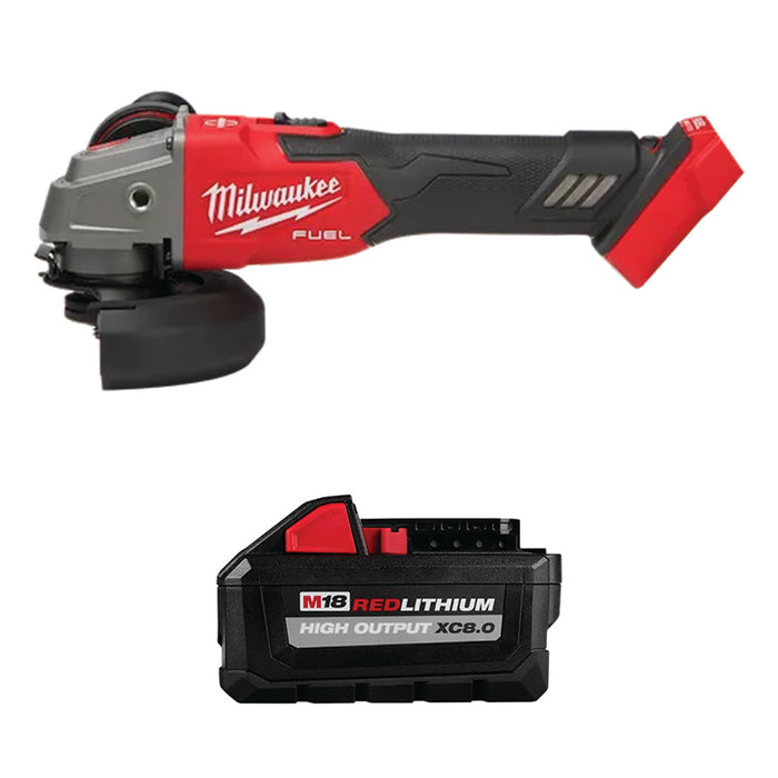 MILWAUKEE M18 FUEL™ 4-1/2" / 5" Variable Speed Braking Grinder, Slide Switch Lock-On & FREE M18™ REDLITHIUM™ HIGH OUTPUT™ XC8.0 Battery