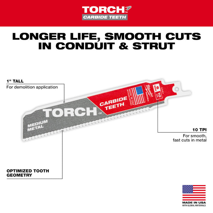 MILWAUKEE 6" 10 TPI TORCH™ w/ Carbide Teeth For Medium Metal